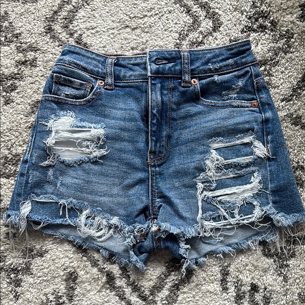 American Eagle Outfitters Blue Distressed Jean Shorts